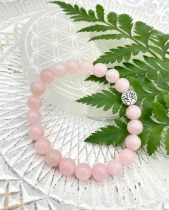 Bracelet en pierres naturelles de quartz rose - arbre de vie