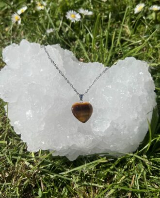 Collier cœur en pierre naturelle - Aigue-marine, Aventurine, Œil de tigre, Agate